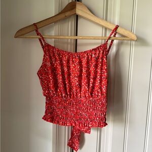 Cropped Floral Red Women's Top